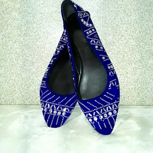 Blue suede beddazzled NineWest flats Sz. 8.5